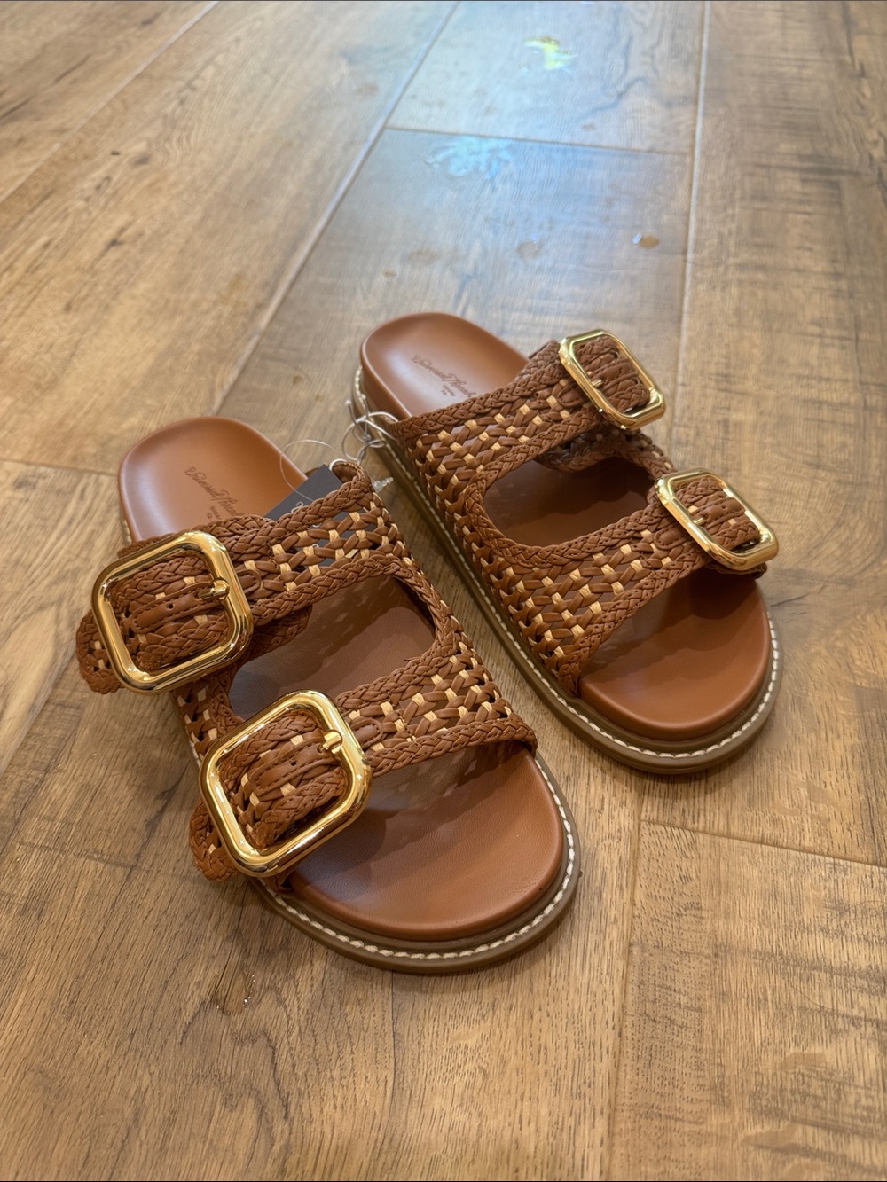 Universal Thread Brown Woven Double-Buckle Slide Sandals